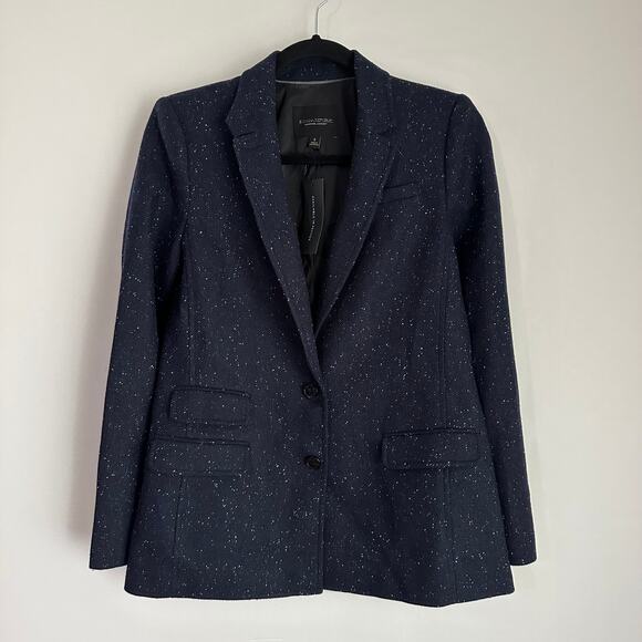 NEW Banana Republic Speckled Navy Single Breasted Hcking Collared Jacket Blazer - Picture 2 of 9